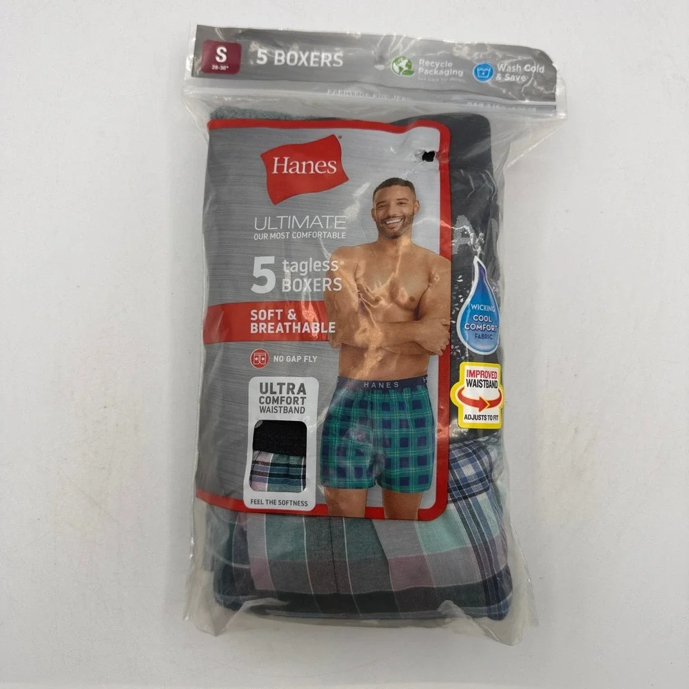 Hanes Ultimate Boxers Men Size S Multicolor Plaid 5-Pack 765BP5
